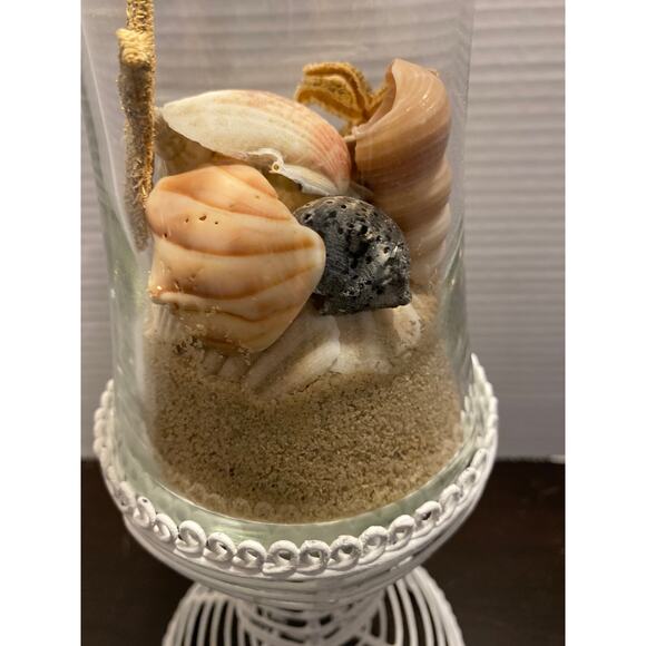 Beach Scene w Shells & Myrtle Beach Sand in Vase on White Metal Wire Stand - Picture 2 of 10